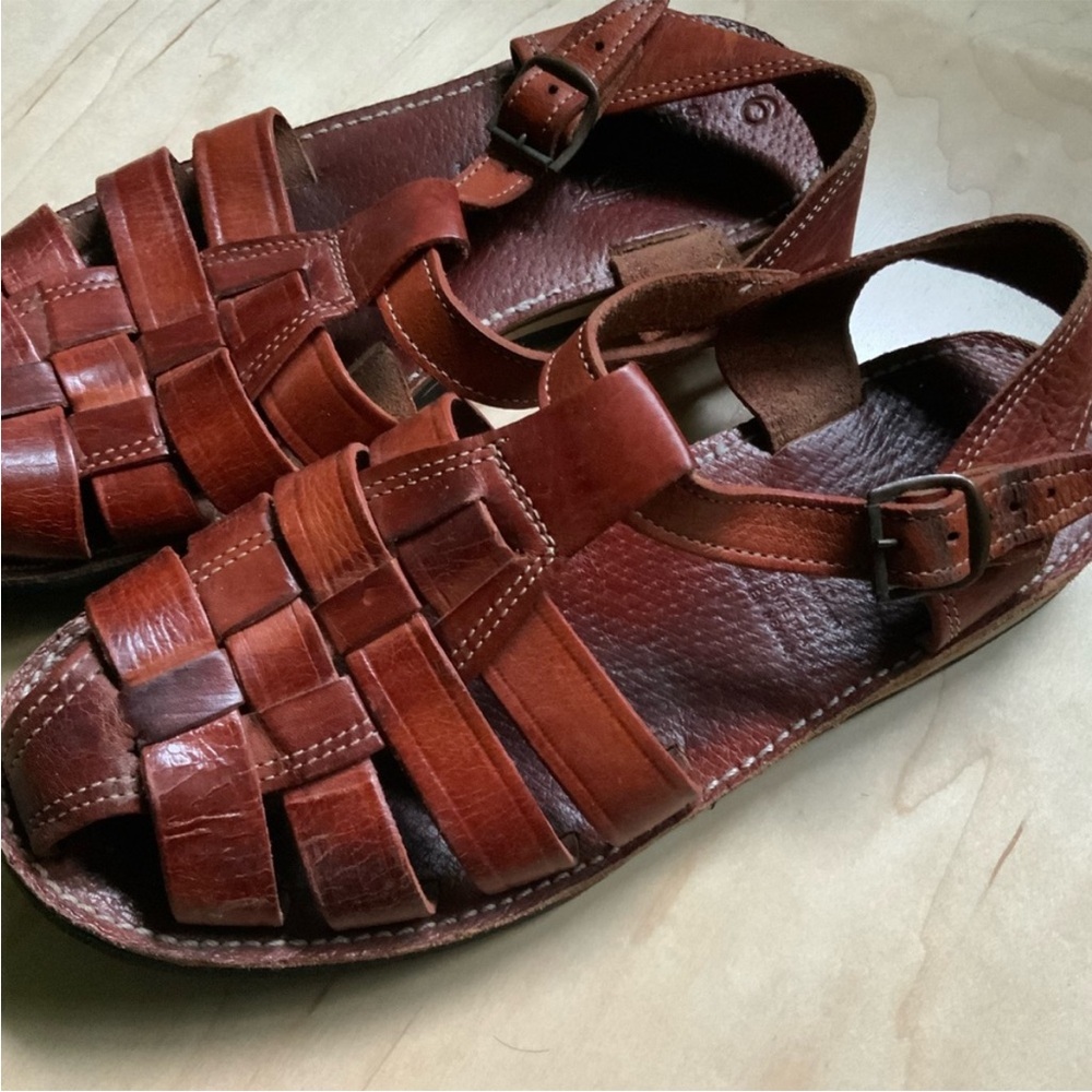 huaraches sandals brown leather fisherman back strap womens size 9